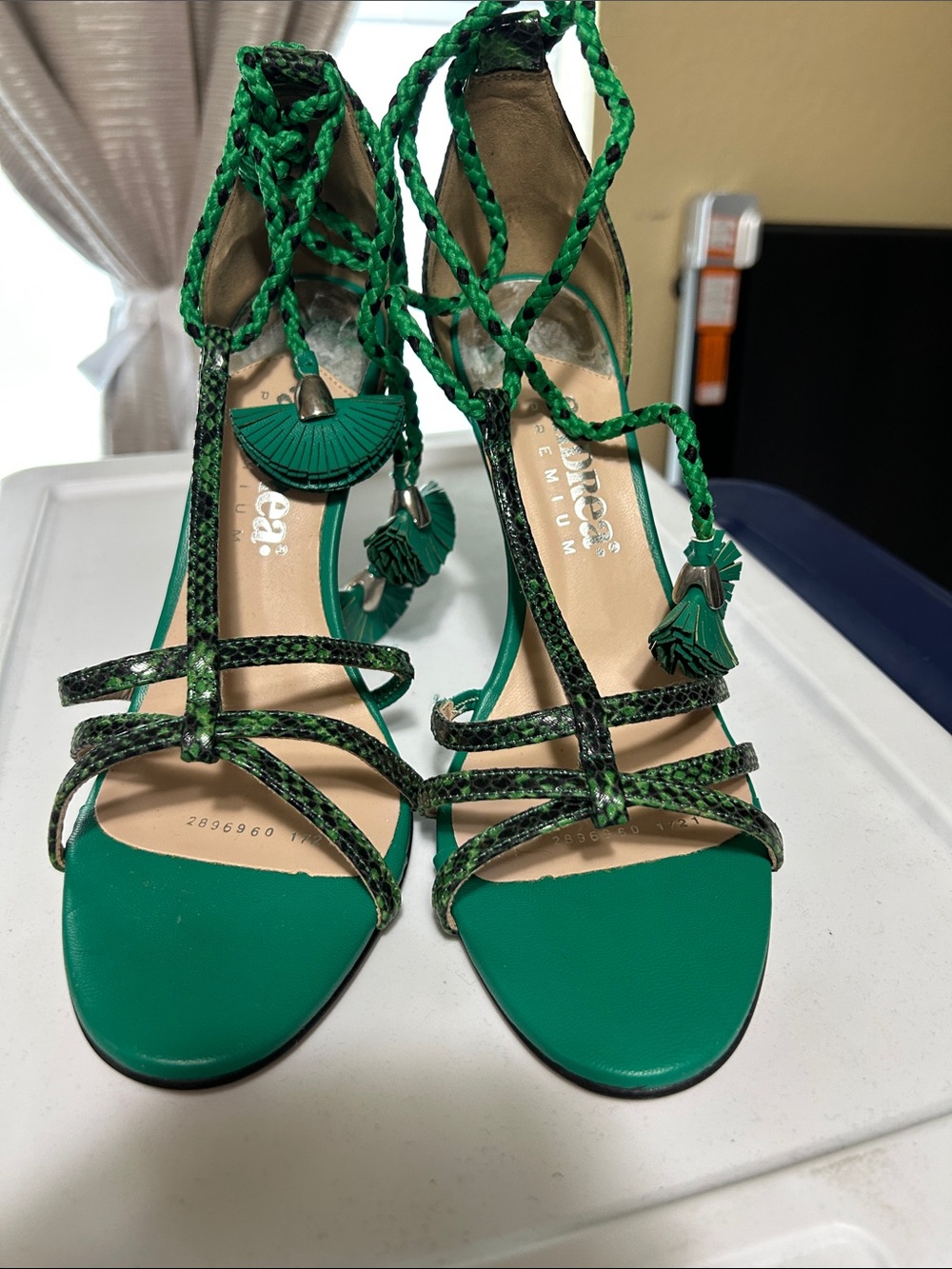 b.o.c. Green Braided Lace-Up Heeled Sandals with Tassel Accents